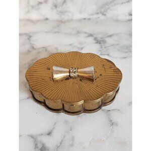 Vintage Gold-Toned Bow Compact Trinket Box With Rhinestone Accent